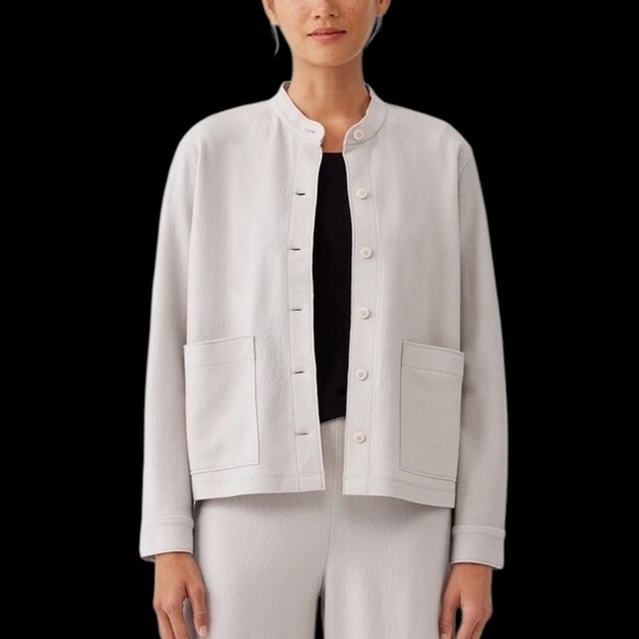 Eileen Fisher Jackets & Blazers - NEW EILEEN FISHER XL Wool Mandarin Collar Button Down Long Sleeve Jacket Chalk